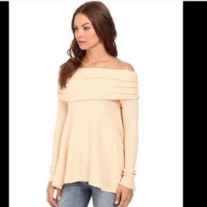 Free people off the shoulder pale yellow sweater
